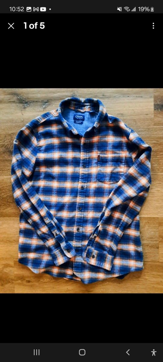 VTG CHAPS Mens Size M Blue/Orange Striped Long Sleeve Button Down Pre•Owned
