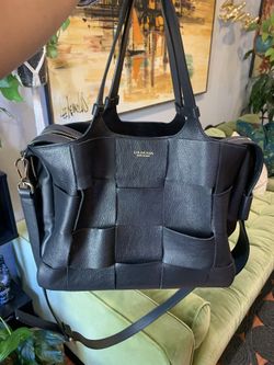 Lia Numa Leather Basket Weave Bag Purse Navy Black Handbag Tote