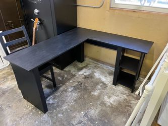 Black L-Shaped Desk with Side Shelves