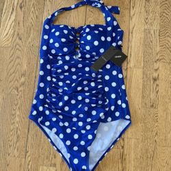 Swimio Blue Polka Dot Halter Swimsuit Size Large