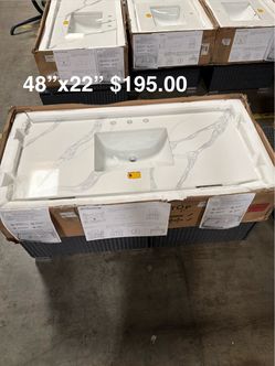 New 30”/36”/42”/48” Quartz White Rectangular Single Sink Bathroom Vanity Top in Calacatta River Center Left Right Available Start at 125$