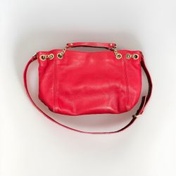 Womens Michael Kors Red Leather Chain Hobo Purse Bag