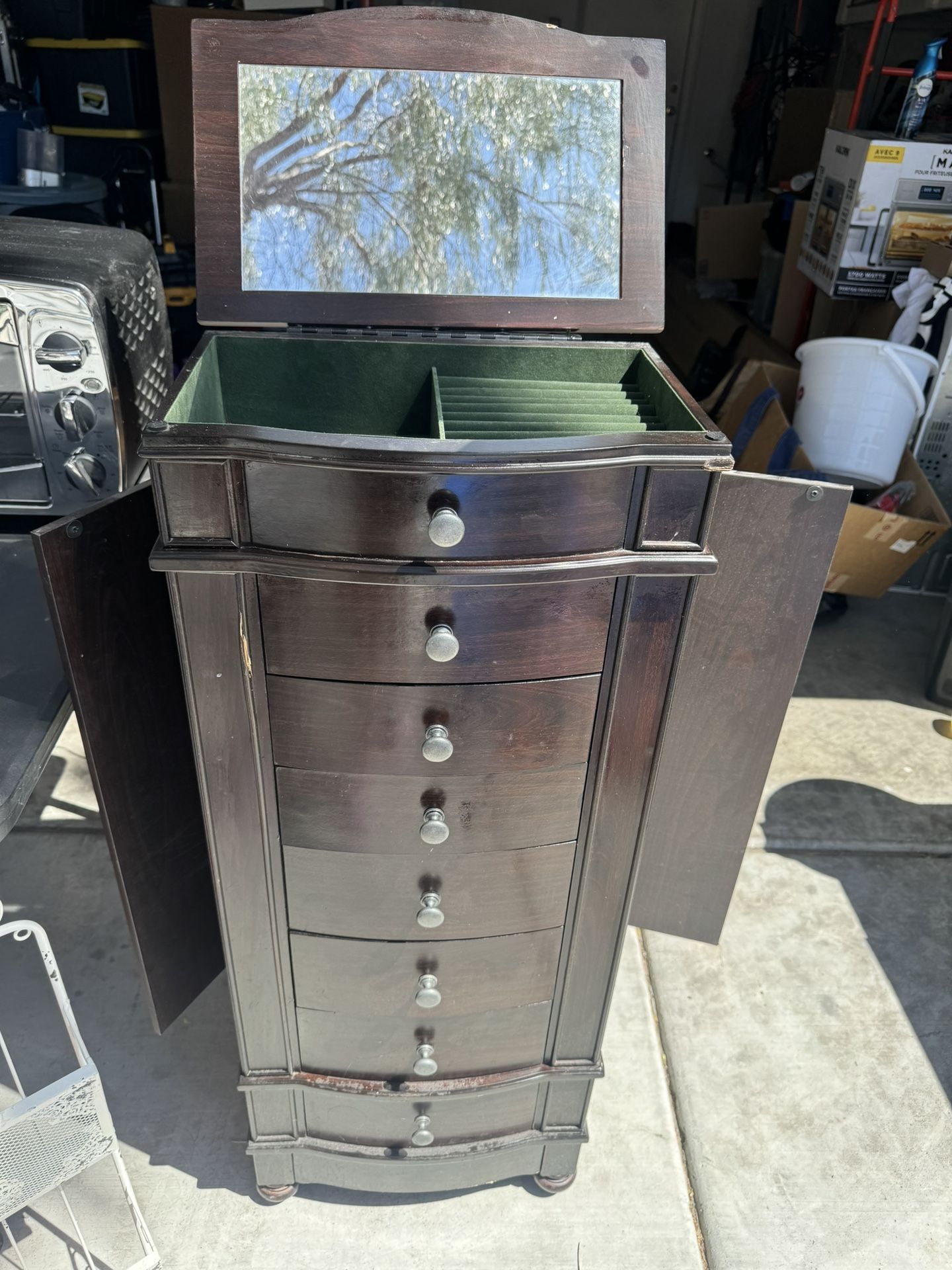 Standing Jewelry Armoir Box Organizer Jewelry Chest with 8 Drawers,2 Side Swing Doors,16 Necklace Hanging