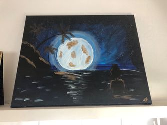 Original Acrylic Painting on Canvas – Moonlit Ocean Scene