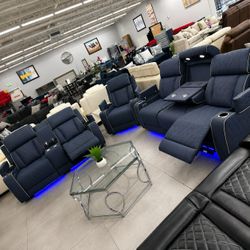Modern power 3 piece reclining sofa and loveseat with chair