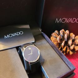 Women's Movado Museum Classic Quarts With Black Leather Band