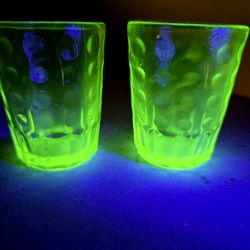 Vintage Dimpled Uranium Glass Shot Glasses Set Of 2