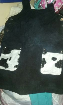 Cow girl leather black & cow print overall skirt