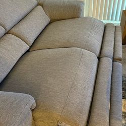 Reclining Sofa With Adjustable Headrests. Loveseat And Chair Set From Living Spaces.