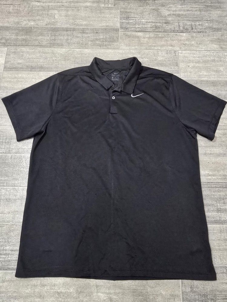 Nike Men's Black XL Polo Shirt With Buttons Logo On Front Dri-Fit