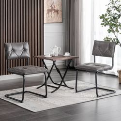 Gray Tufted Dining Chairs with Black Metal Frame – Set of 2