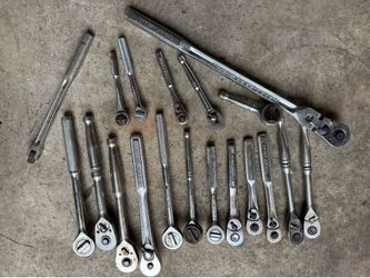 17 Vintage Ratchets + Breaker Bar – Mostly Craftsman USA – 1/4”, 3/8”, 1/2”, 3/4”