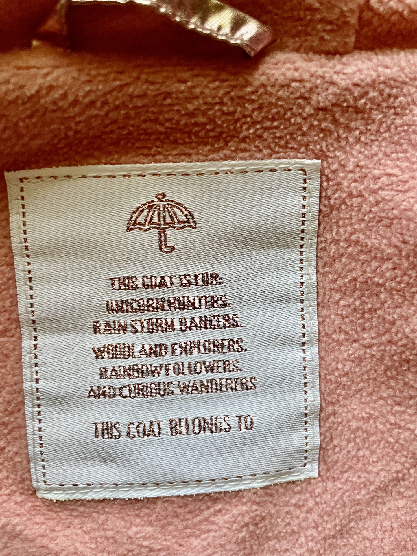 Rose Golden Fleece Rain Jacket 4-6T