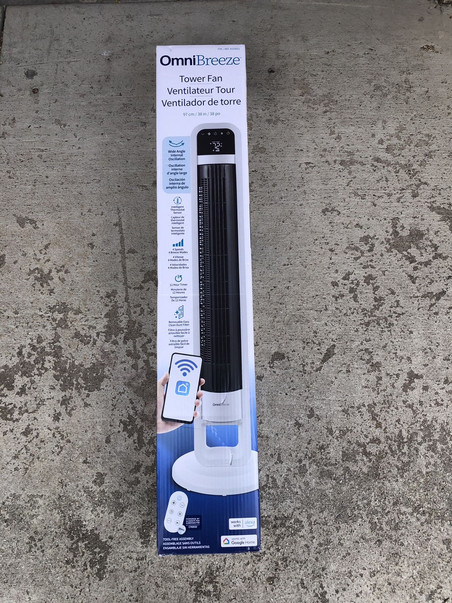 OmniBreeze 38” Tower Fan With Remote Wi-Fi,Ventilator Tour, New