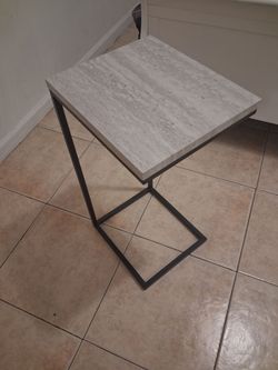 C-Shape Side Table with Stone Top