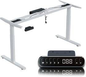 REMIT Dual Motor Standing Desk Frame – 3-Stage Heavy-Duty Adjustable Frame, 270 lb Capacity, Electric Sit-Stand Desk Base (White Frame Only)