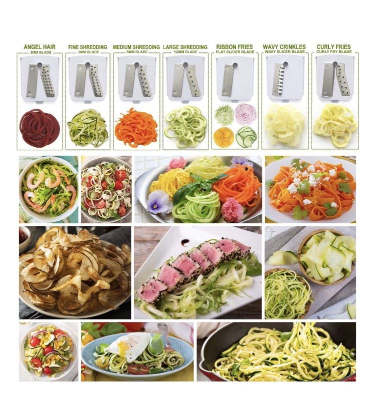 Brieftons 7-Blade Vegetable Spiralizer Strongest-and-Heaviest Duty Vegetable Spiral Slicer, Best Veggie Pasta Spaghetti Maker for Low Carb/Paleo/Glut