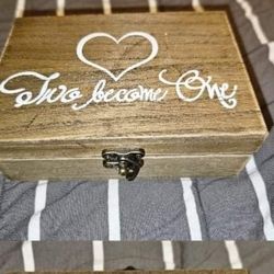 Wood Wedding Ring Box with Burlap Pillow Lining (6 x 4 x 2 in)