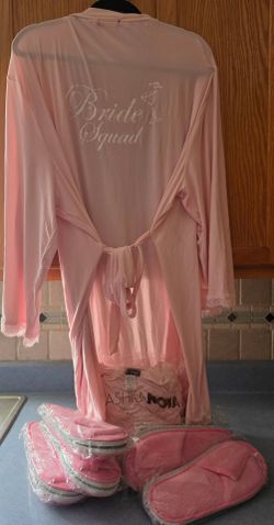 Bride Squad Pink Robe & 6 pair of pink slippers