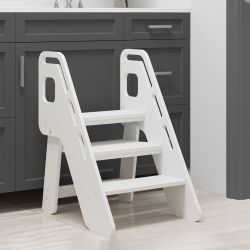 WOOD CITY Step Stool Foldable for Toddlers, Adjustable Kids Step Stool for Bathroom Sink Toilet Potty Training Stool with Handles Child Kitchen Counte