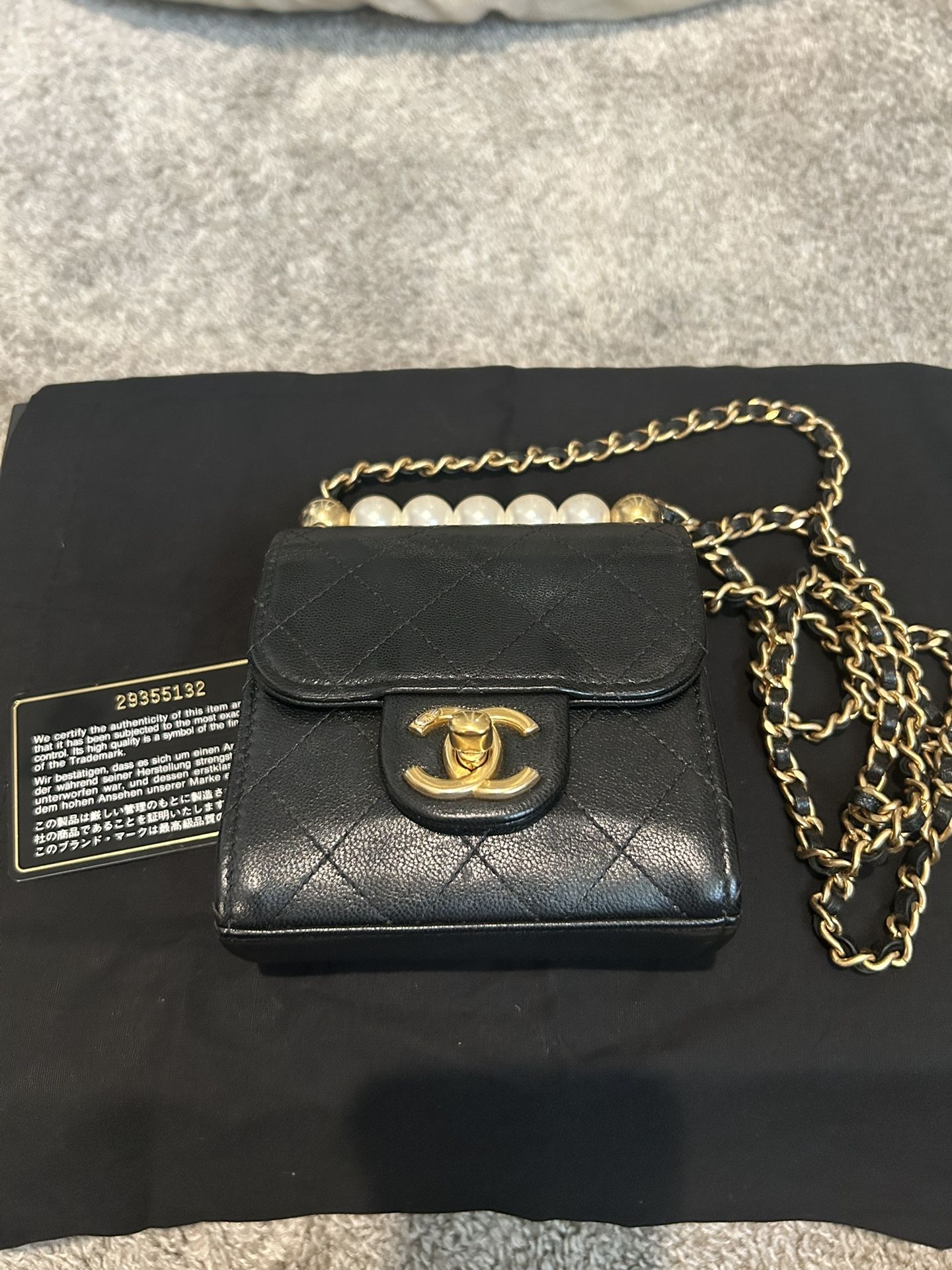 Chanel Mini Goatskin Chic Pearls Clutch On Chain Ghw Cc Gold Black Crossbody