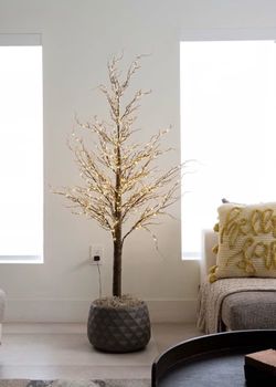 Nearly Natural 5ft Pre-Lit Artificial Twig Tree, 360 LEDs, Minimalist Brown Artificial Tree