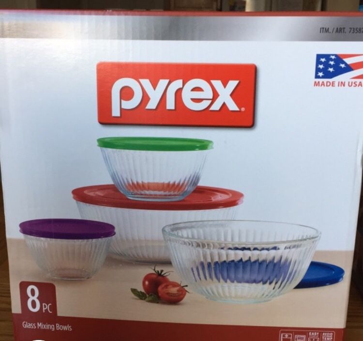 pyrex 8 pc glass mixing bowls