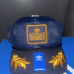 Adidas Originals Gold Embroidered Floral Brim All Mesh Blue Snapback Hat