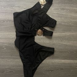 Metal Decor Cut Out One Shoulder One Piece Swimsuit   Versace Inspired Swisuit Bikini    Bikini Traje De Baño