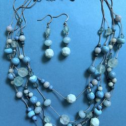 Blue and Turquoise color Charming Charlie Necklace and Earrings