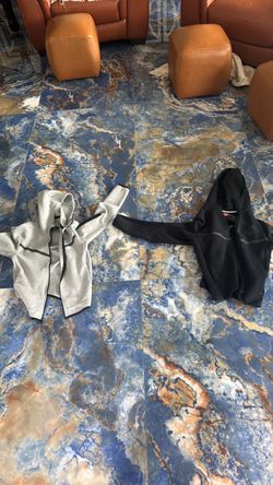 Two Nike tech sweatshirts, black and gray both adult small