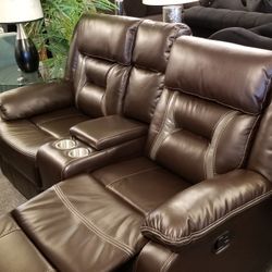 Brand New Manual Reclining Loveseat With Cup Holders And Center Console