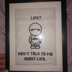 Hitchhiker’s Guide To The Galaxy Completed Framed Cross Stitch New