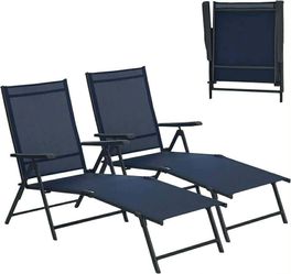 2 Piece Folding Outdoor Loungers, Adjustable Folding Loungers for Outdoor Patio, Beach, Lawn, Swimming Pool Sunbathing and Tanning