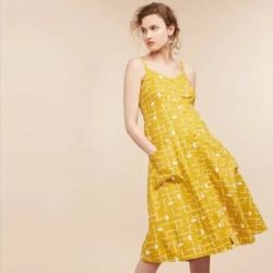 large yellow Mimi button front maternity dress