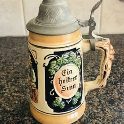 German Beer Stein Antique 5" lidded     "GERMAN"  Pre WWII
