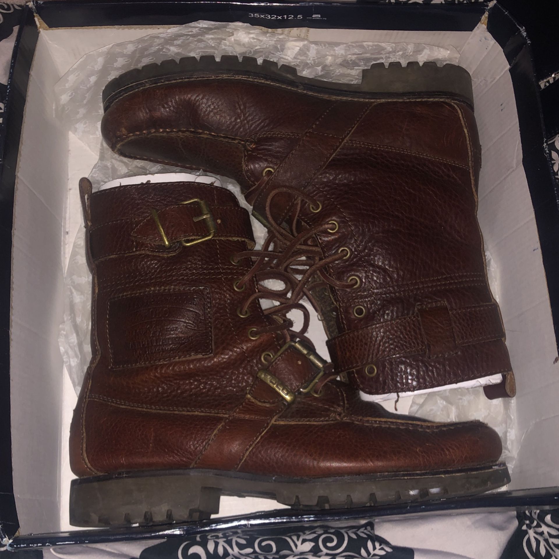 Polo Ralph Lauren Dark Brown Leather Boots Size 8.5
