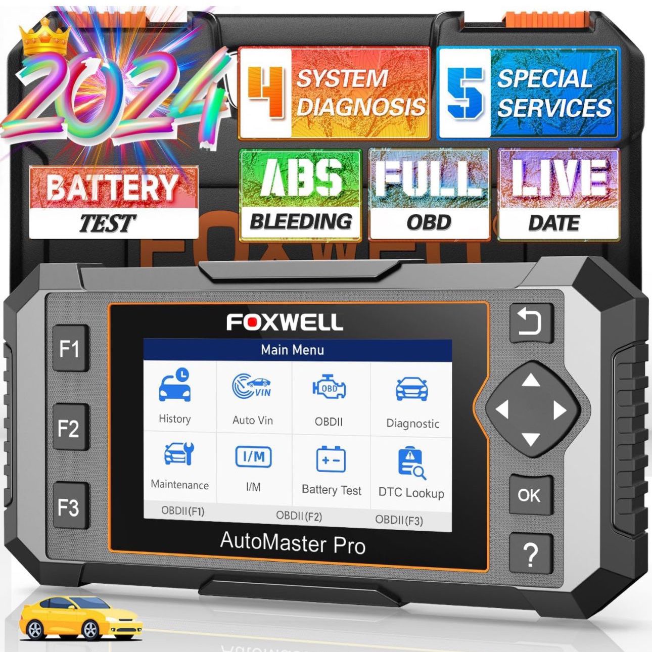 2024 Newest FOXWELL NT614 Elite OBD2 Scanner - 5 Resets ABS / Airbags / SAS Calibration/Oil/EPB/Throttle, Code Reader Scan Tools with Battery Test