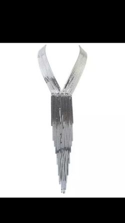 Silver and rhinestone tassel necklace