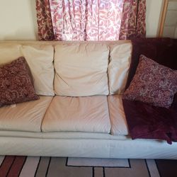 Beige Leather Sofa Set