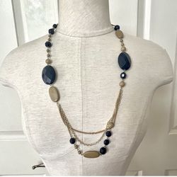 Black And Gold Tone Beaded Statement Necklace 
