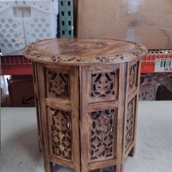 End Table with Intricate Carvings for Living Room, Bedroom, Entryway - 18x18 Inch - Burnt-BRWH-B089NVGXTM              