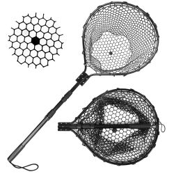 Rubber Fishing Net Large Folding Landing Collapsible Aluminum Pole Handle with Deep Net for Fishing,Big Fishing Net for Freshwater and Saltwater,Fly F