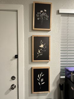Wood And Black Flower Painting/ Wall Decor