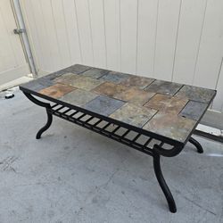 Coffee Table Slate Tile  with Open Storage Shelves Living Room 
(H:19" W:48" D:24")
