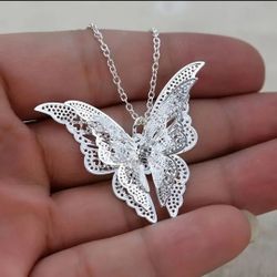 Hollow Crystal Butterfly Wing Pendant Chain Necklace For Women $12or 2/$20PICK UP ONLY!