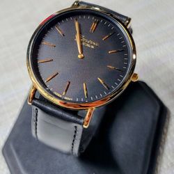 Men's Japanese Movement Stainless Steel Back Genuine Leather Strap Watch - Black Band