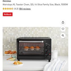 Mainstays XL Toaster Oven, 32L/ 6-Slice Family Size, Black, 1500W Model MS(contact info removed)3889