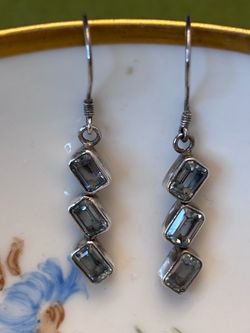 925 Silver Blue Gemstone  Drop Earrings