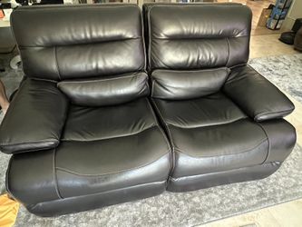 Dark Brown Leather Reclining Loveseat